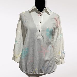 Vintage Catalina White Shacket Blouse Size Large Retro Coastal ArtTo Wear Bomber